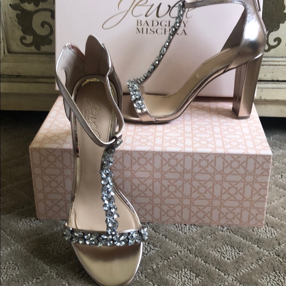 Badgley Mischka T-Strap Shoes with Clear Stones